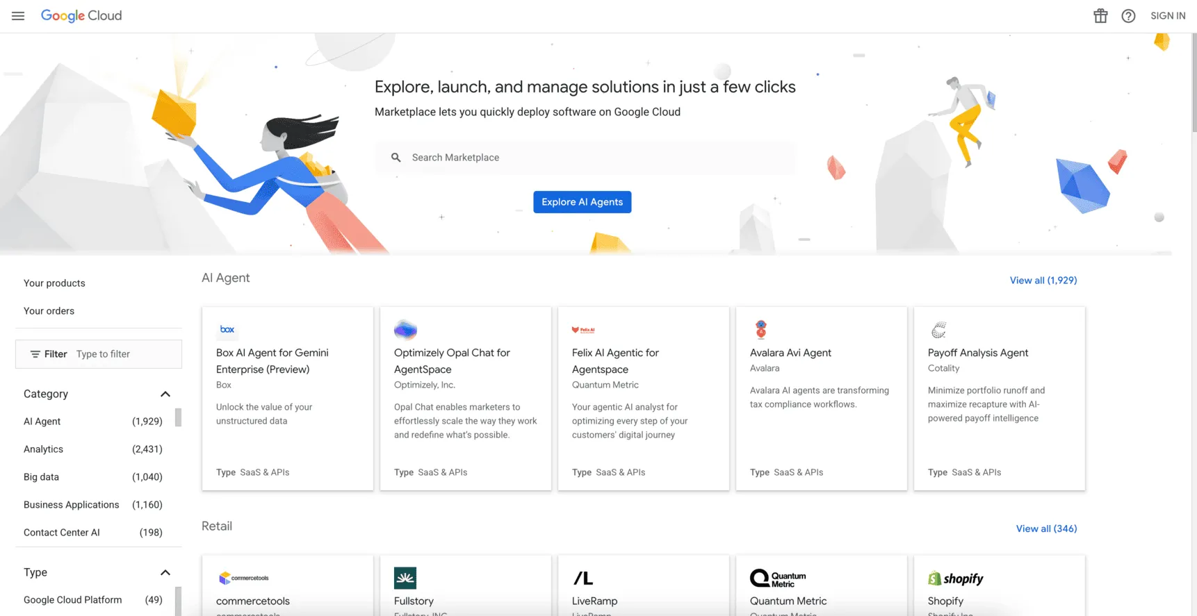 Google Cloud Marketplace home page with Pasqal search